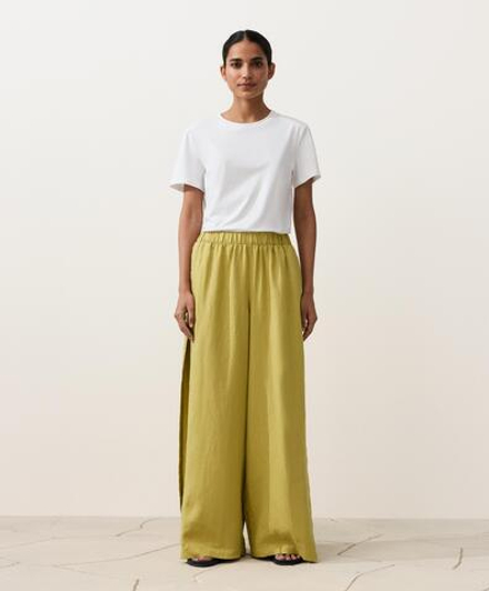 OYSHO Широкие брюки из 100% льна с боковой складкой, лаймовый