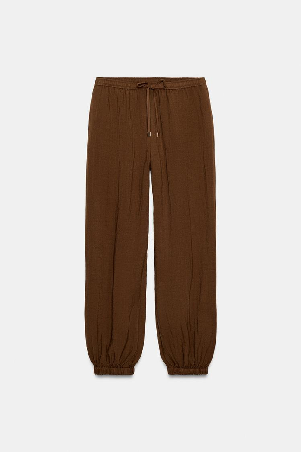 ZARA ШИРОКИЕ БРЮКИ НА РЕЗИНКЕ, СВЕТЛО-КОРИЧНЕВЫЙ