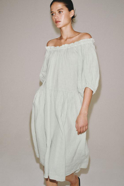 ZARA ПЛАТЬЕ МИДИ ИЗ 100% ЛЬНА — ZW COLLECTION, ЦВЕТ МОРСКОЙ ВОЛНЫ
