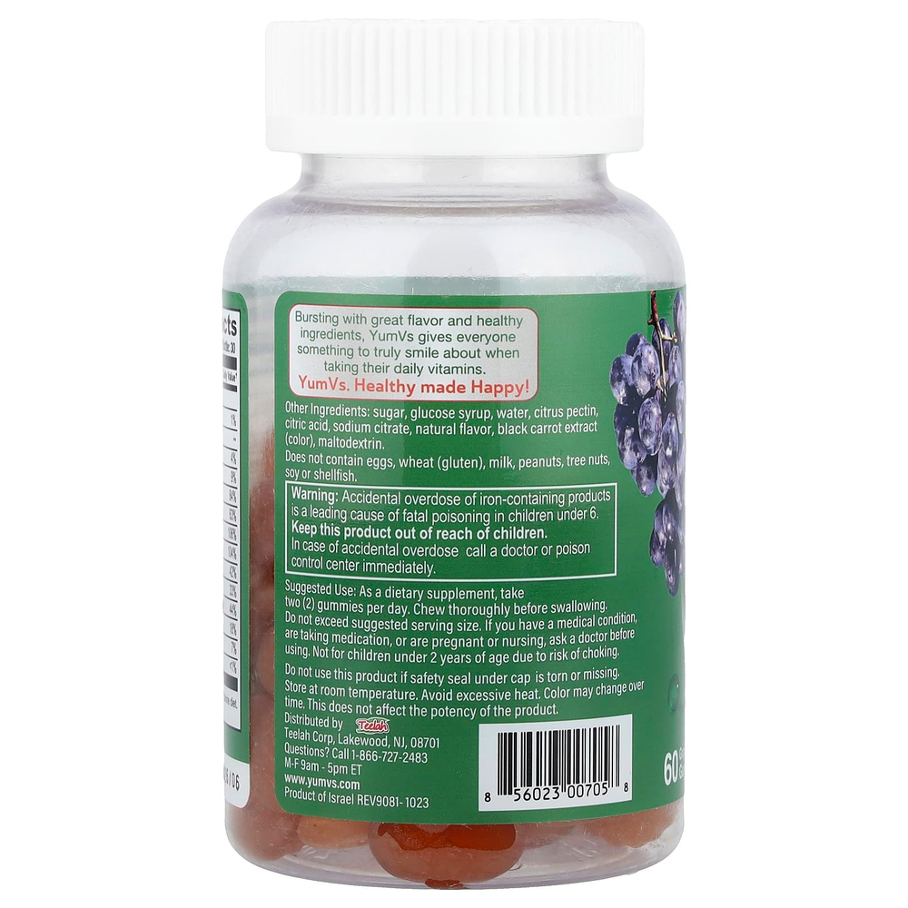 YumVs, мультивитамины с железом, со вкусом винограда, 60 жевательных таблеток