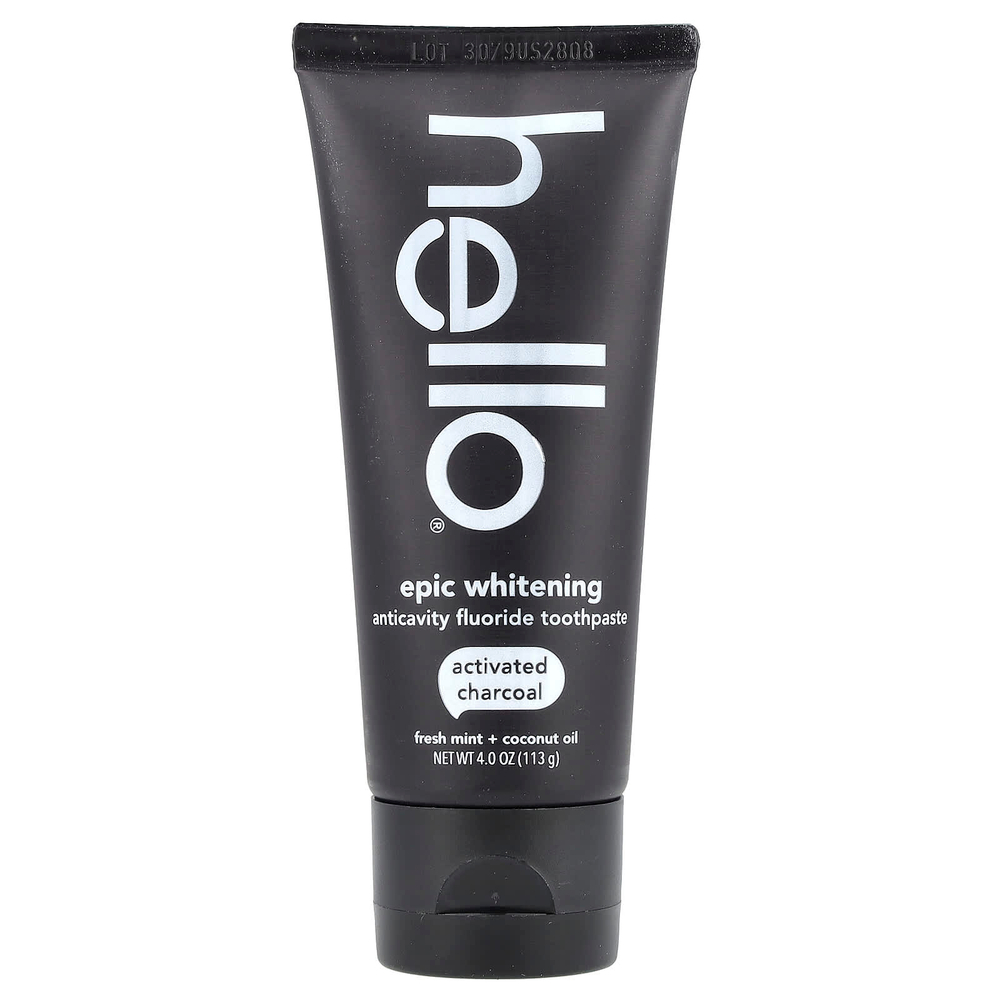 Hello, Отбеливающая зубная паста с активированным углем и фтором, свежая мята и кокосовое масло, 113 г (4,0 унции)