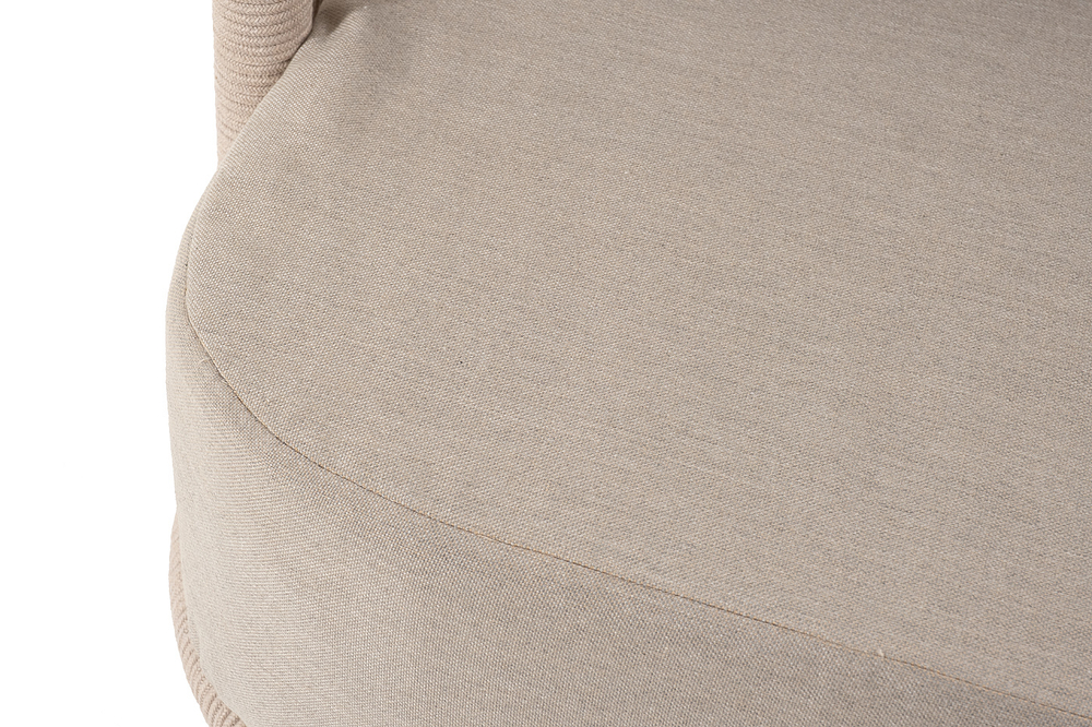 "Верона" диван 3-местный плетеный из роупа, каркас алюминий белый муар, роуп бежевый круглый, ткань бежевая 15052