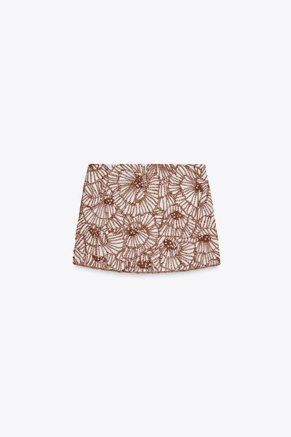 ZARA КОРОТКАЯ ЮБКА С ВЫШИВКОЙ В ВИДЕ ЦВЕТОВ — ZW COLLECTION, ЭКРЮ/КОРИЧНЕВЫЙ