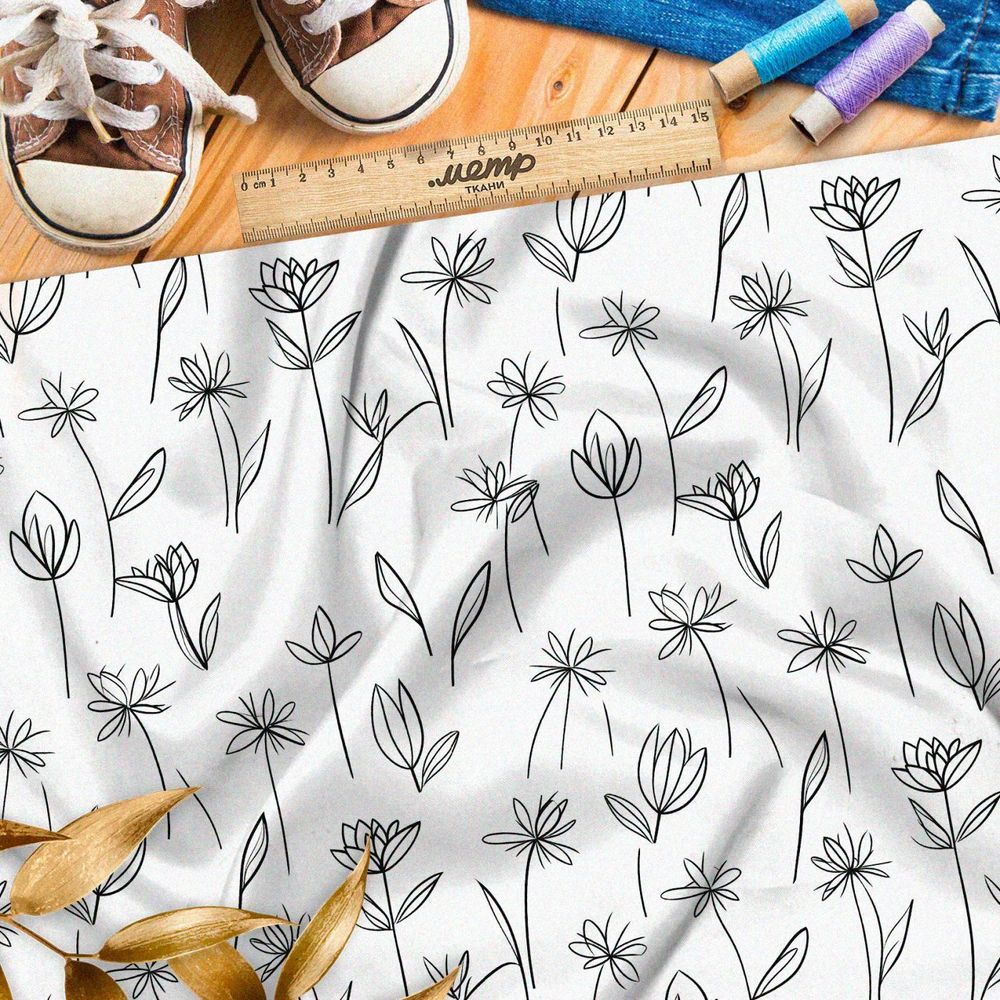 Ткань Ниагара Софт растительный набросок