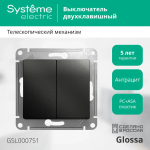 GLOSSA 2-клавишный ВЫКЛЮЧАТЕЛЬ, сх.5, 10АХ, механизм, АНТРАЦИТ