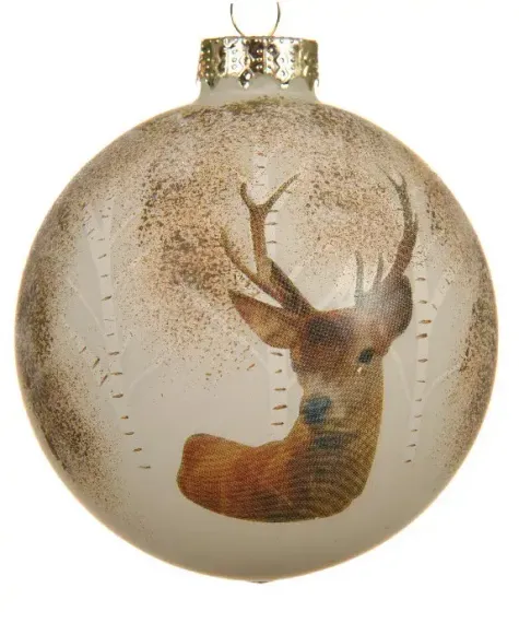 Набор стеклянных шаров Лесной Олень 80 мм., белый, 3 шт., Kaemingk (060197/1)