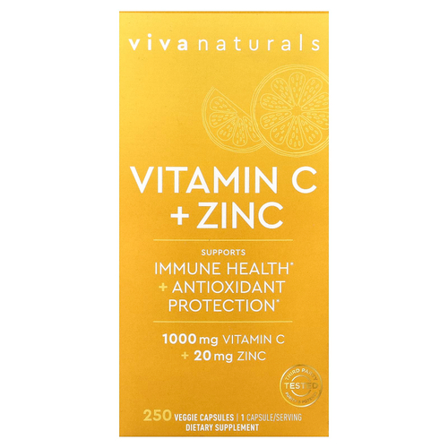 Viva Naturals, Витамин C + цинк, 250 растительных капсул