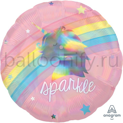 Фольгированная фигура, круг, Единорог и Радуга переливы S55,18"/46СМ