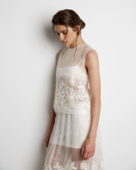 Топ из шелка с вышивкой молочный