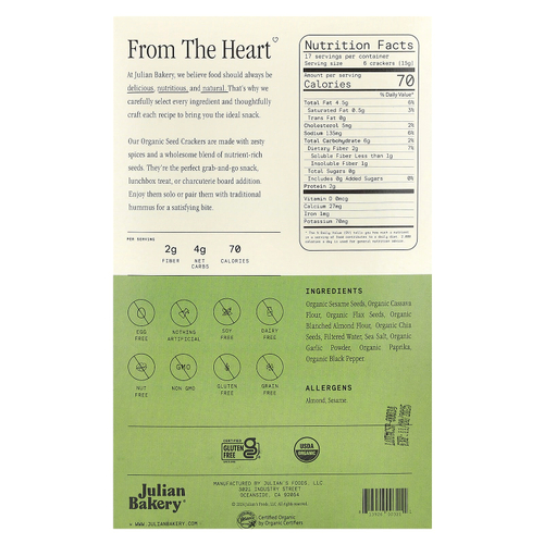 Julian Bakery, Органические крекеры, соль и перец, 238 г (8,4 унции)