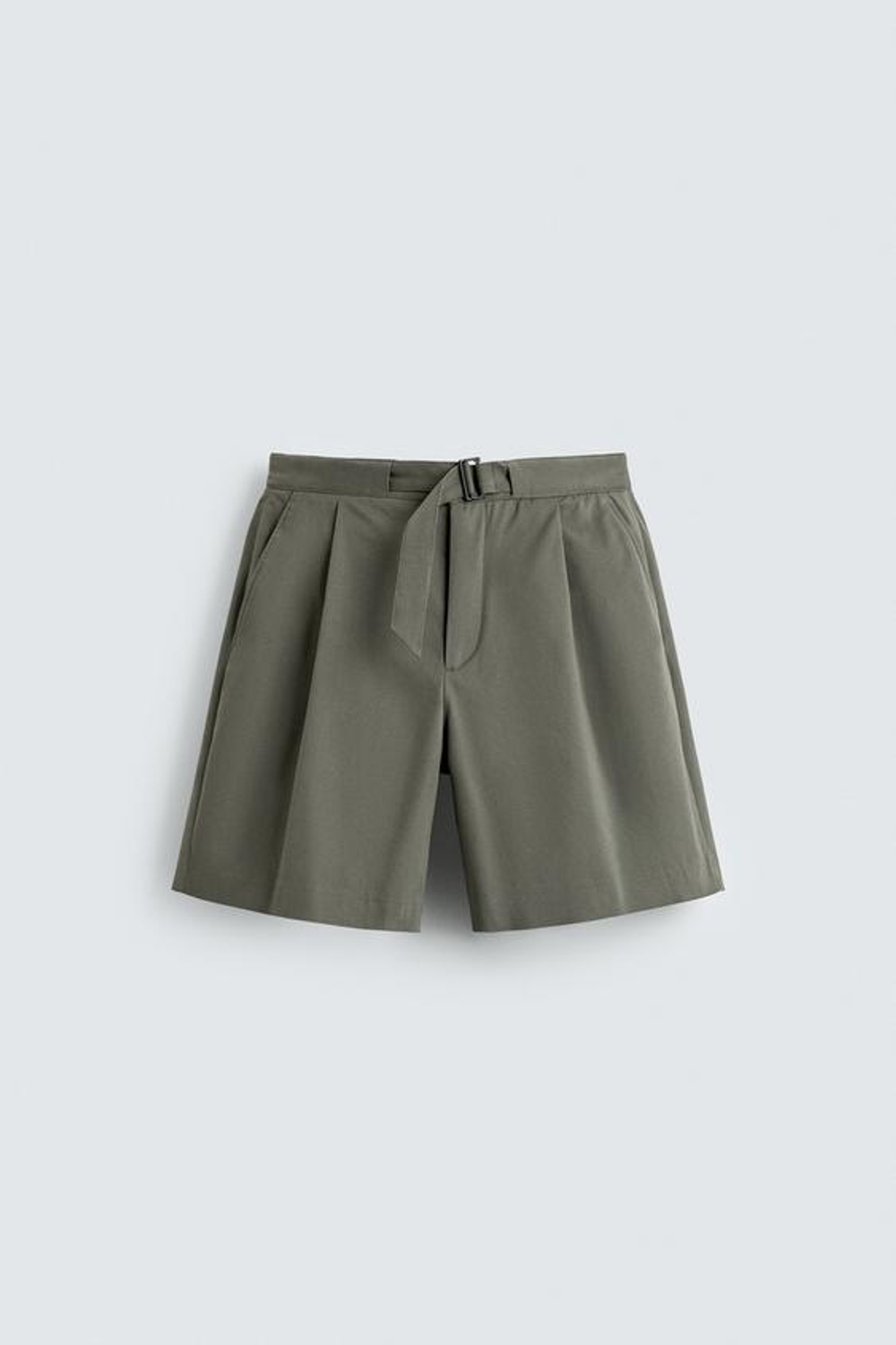 ZARA ШОРТЫ RELAXED FIT С СКЛАДКАМИ И РЕМНЕМ, ХАКИ