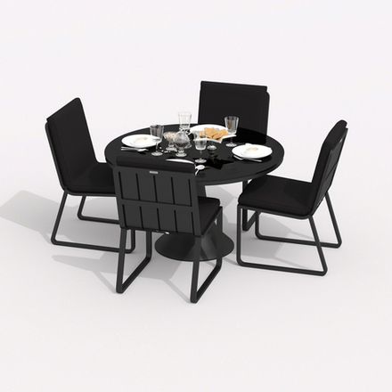 Обеденная группа Ideal Patio ДИВА ГИРА  каркас карбон, стол стекло диа 110, ткань черная