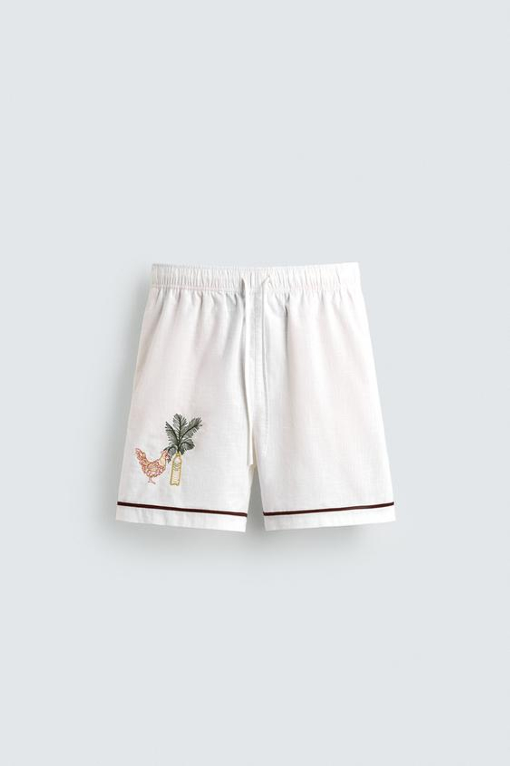 ZARA ШОРТЫ RELAXED FIT С КОНТРАСТНОЙ ВЫШИВКОЙ, ЭКРЮ