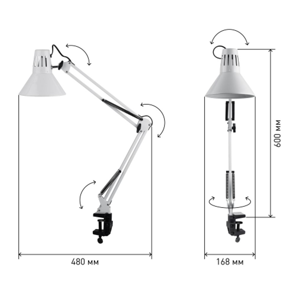 Настольный светильник ЭРА N-121-E27-40W-W на струбцине белый | Настольные светильники под лампу