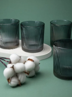 Набор ребристых бокалов для виски, 350 мл. 6 шт. черные