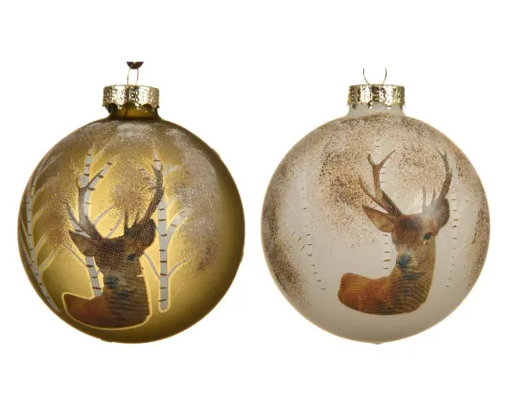 Набор стеклянных шаров Лесной Олень 80 мм., белый, 3 шт., Kaemingk (060197/1)