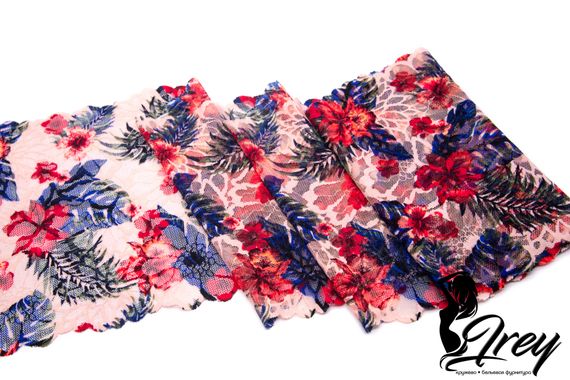 03-243 ОПТ Кружево эластичное 22 см, Сapri, т.синий/красный/зеленый/персик