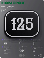 Номерок на дверь квартиры 125, для кабинета, офиса, шильдик 9 х 7 см, черный, Айдентика Технолоджи