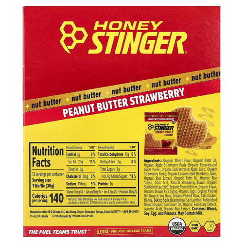 Honey Stinger, Energy, вафли и ореховая паста, арахисовая паста и клубника, 12 вафель по 30 г (1,06 унции)