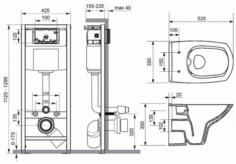 Комплект DELFI DPL EO slim инсталляция VECTOR кнопка ACTIS пластик хром глянцевый