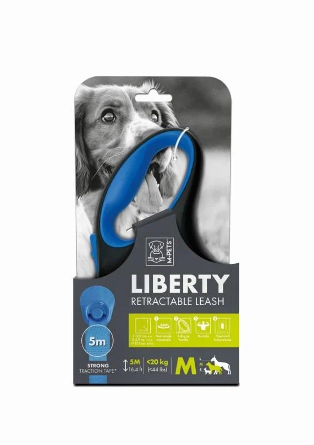 LIBERTY Поводок-рулетка 5м до 20кг синий