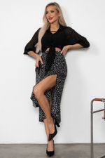 Юбка с разрезом (черный/принт) Юб11-20 Nikol