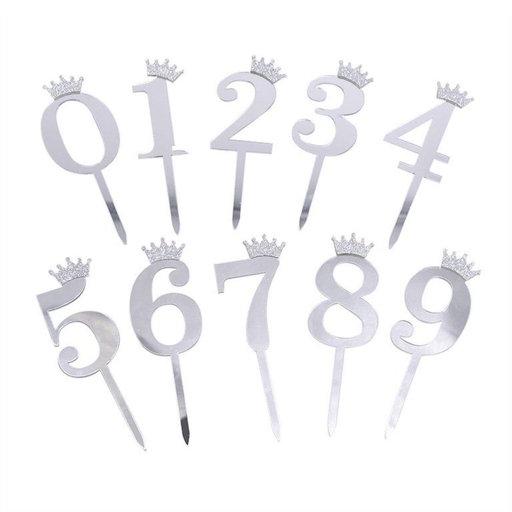 Топпер акриловый  «Цифра 5» (6,2 см, серебряный)