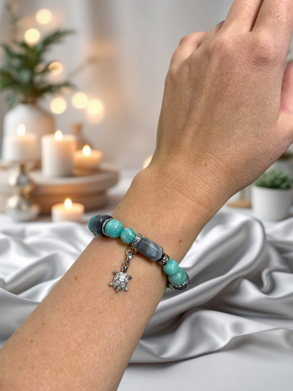 Браслет для Тельца, агат и амазонит