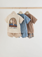 Футболка и шорты в комплекте для малышей Next E81-349, 3 шт., Молочный, Голубой, Коричневый