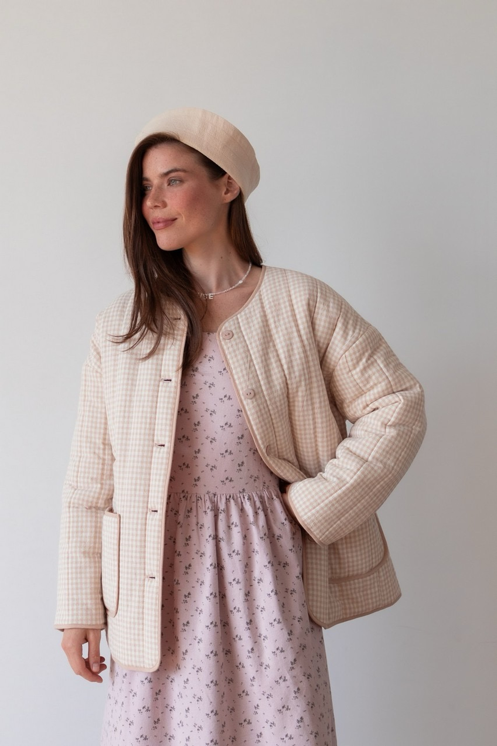 Телогрейка, Бежевый в клетку