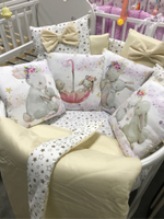 Комплект в кроватку 18 предметов "Семейные кролики", бежевый сатин