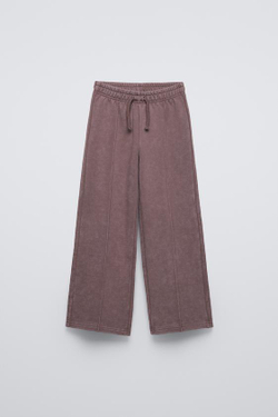 ZARA БРЮКИ WIDE LEG ИЗ МЯГКОЙ ТКАНИ С ЭФФЕКТОМ ПОТЕРТОСТИ, КОРИЧНЕВЫЙ