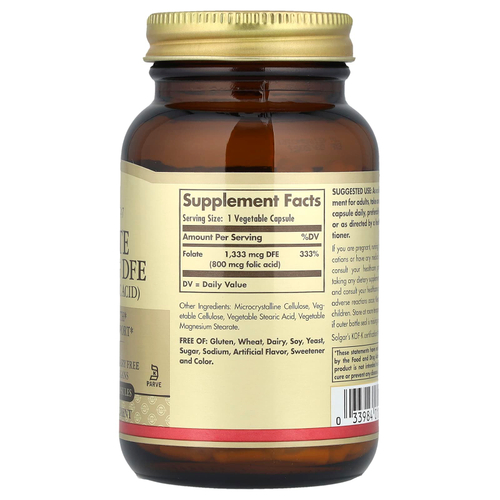 Solgar, Фолат, 1333 мкг DFE, 250 растительных капсул