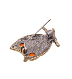 AM-3501 Брошь «Сова Сычик» (латунь, янтарь)