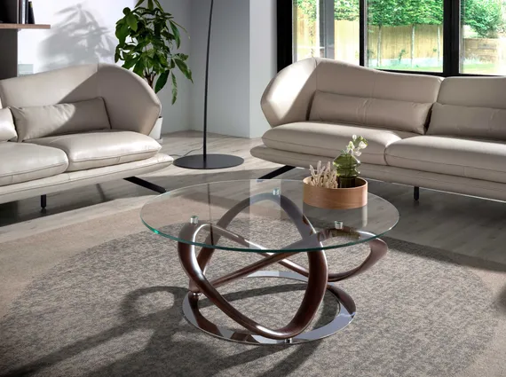 Журнальный столик Angel Cerda 2064, Ø100 см, стекло, массив ореха