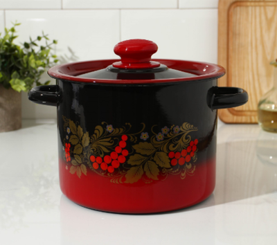 Кастрюля эмалированная «Рябинушка», 3,5 л, d=20 см, цилиндрическая, цвет чёрно-красный