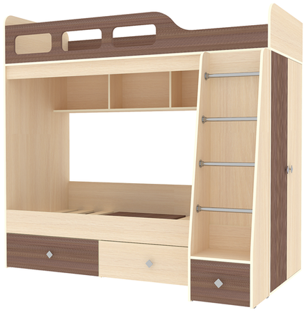 Двухъярусная кровать КарИВи Астра 3  Дуб Молочный Бодего Темный