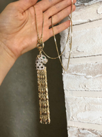 Сотуар леопард с кристаллами на длинной цепочке, цвет золото.