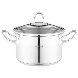 КАСТРЮЛЯ AGNESS 16X10 СМ 1,8 Л ВЫСОКОКАЧЕСТВЕННАЯ НЕРЖ СТАЛЬ 18/10 СО СТЕКЛ.КРЫШКОЙ