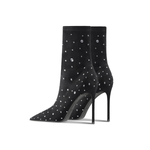 Suyymakk Full Rhinestones Suede Ankle Boots Super High Heel Women"s Black