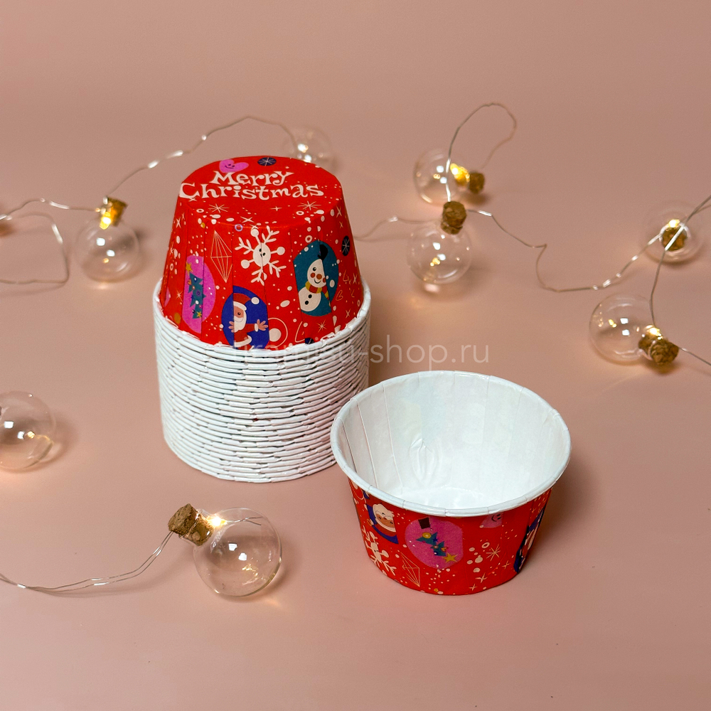 Капсулы для капкейков Merry Christmas красные, 5х4 см, 25 шт
