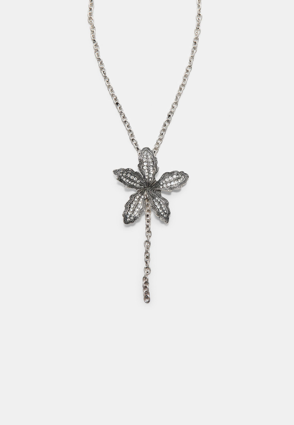 STRADIVARIUS Ожерелье цветок со стразами, серый