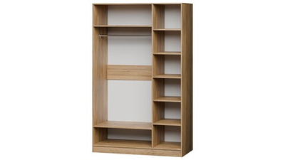 Шкаф Агератум МДФ двухсекционный с антресолью и стеллажом в синей эмали - Дуб молочный 8622  170*60*240