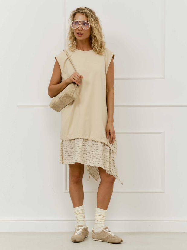 Платье с воланами буквы, бежевый