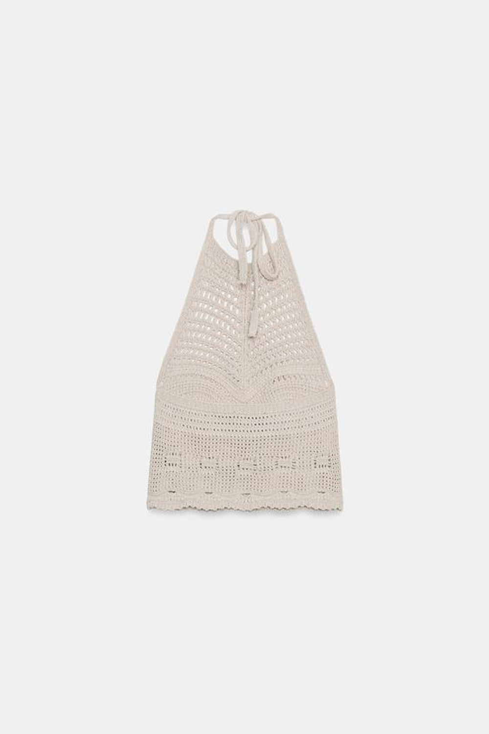 ZARA ВЯЗАНЫЙ ТОП С ГОРЛОВИНОЙ ХАЛТЕР, ЭКРЮ