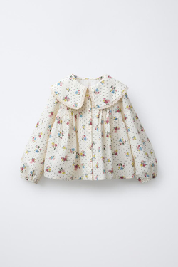 ZARA РУБАШКА С ЦВЕТОЧНЫМ ПРИНТОМ И КРУЖЕВОМ, РАЗНОЦВЕТНЫЙ