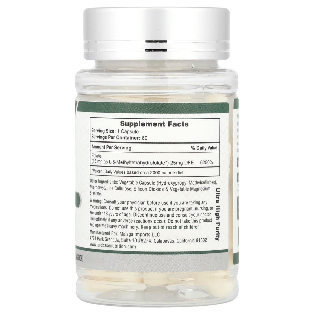 Probase Nutrition, L-метилфолат 5-МТГФ, 15 мг, 60 капсул