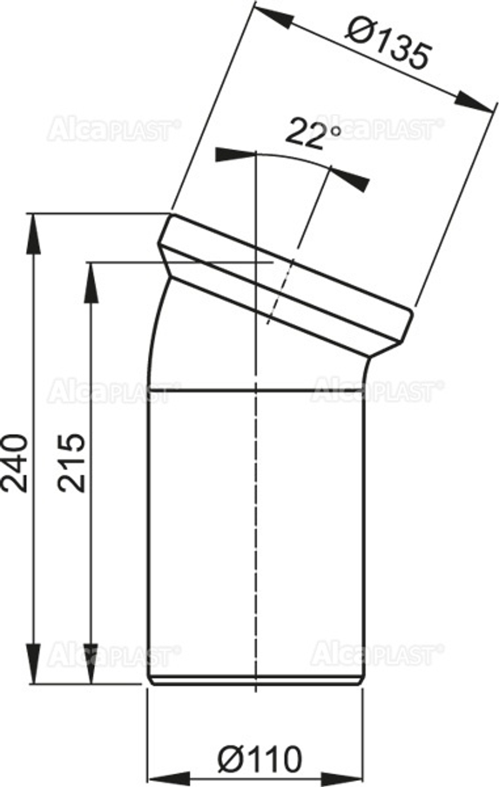Колено A90-22 для унитаза 22° (АНАЛОГ ВИЕГА 101855)