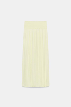 ZARA ДЛИННАЯ АТЛАСНАЯ ЮБКА С РАЗРЕЗОМ, ПАСТЕЛЬНО-ЖЕЛТЫЙ
