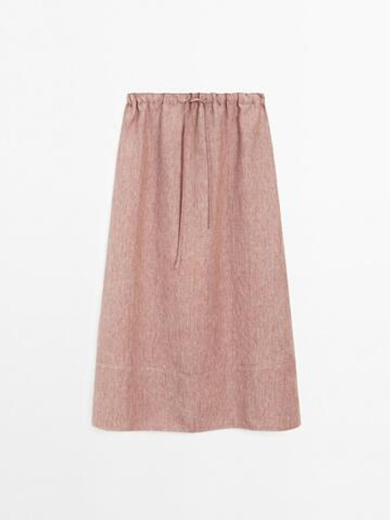 Massimo Dutti Льняная эластичная юбка миди, оранжевый средний